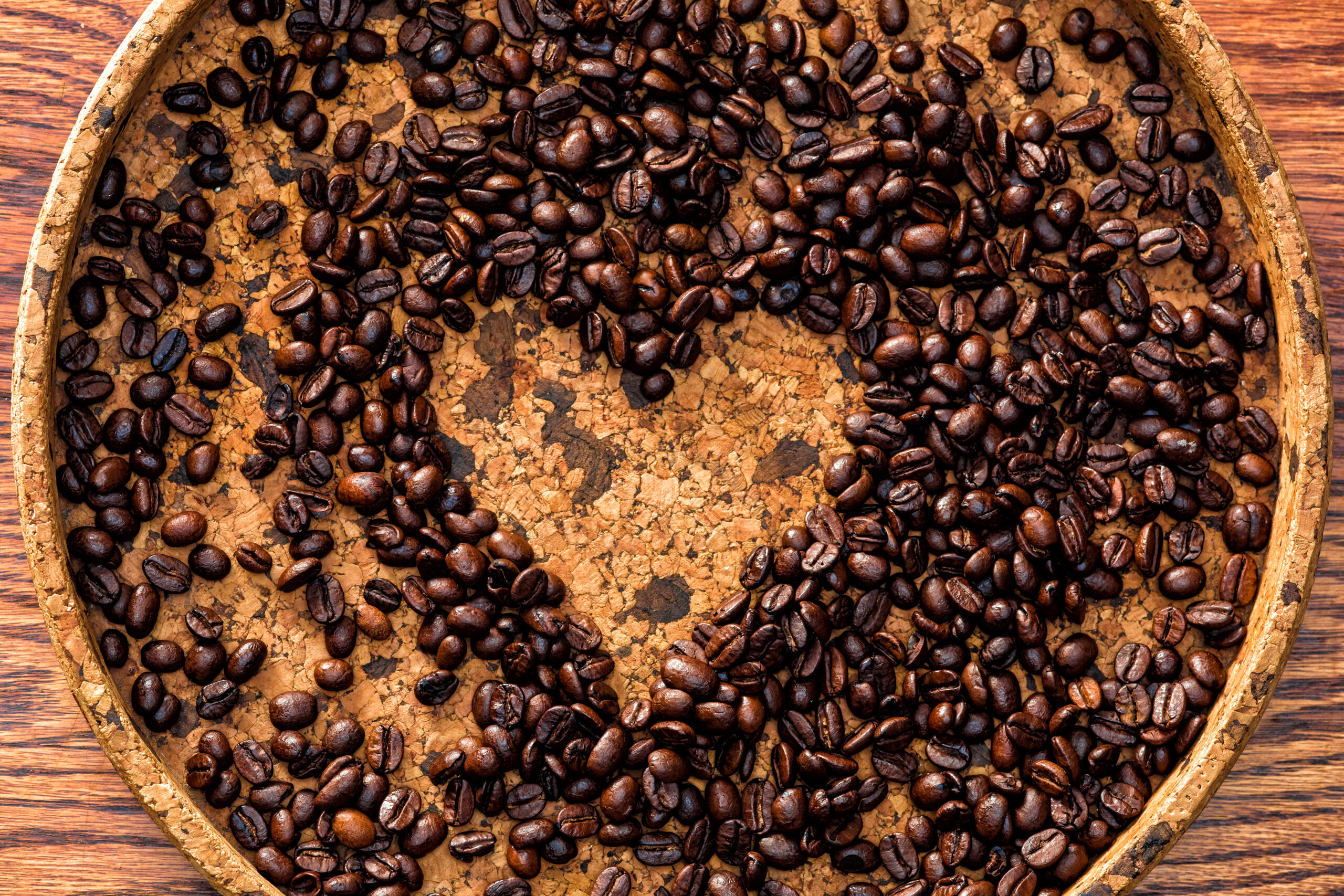 Heart shape made from coffee beans